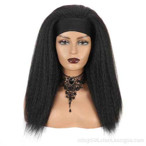 Kinky Straight Headband Wigs Yaki Straight Synthetic Hair Wig Machine Made Wigs18-22 inch for Women